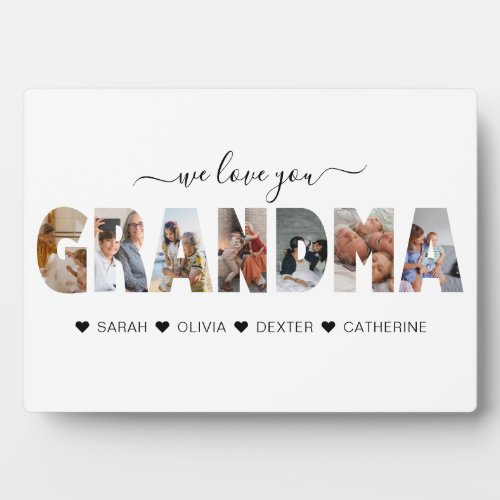 Minimalist We Love You Grandma Photo Collage Plaque