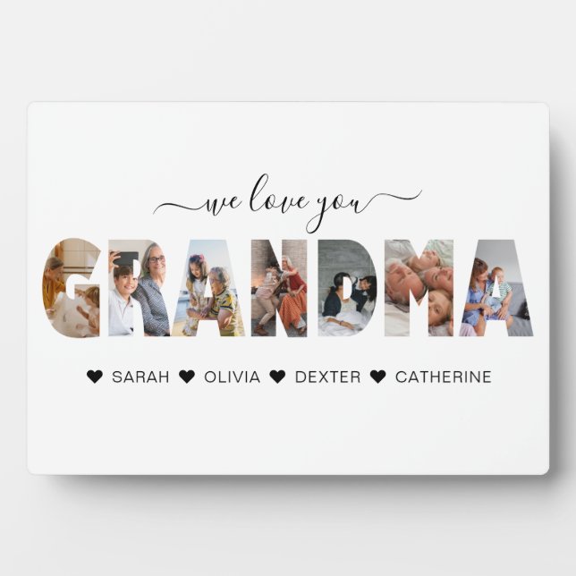 Minimalist We Love You Grandma Photo Collage Plaque (Front)