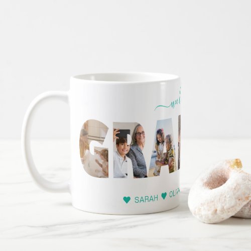 Minimalist We Love You Grandma Photo Collage Teal Coffee Mug