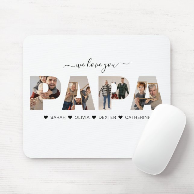 Minimalist We Love You PAPA Photo Collage Mouse Pad (With Mouse)