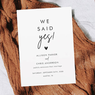 Minimalist We Said Yes Elopement Announcement