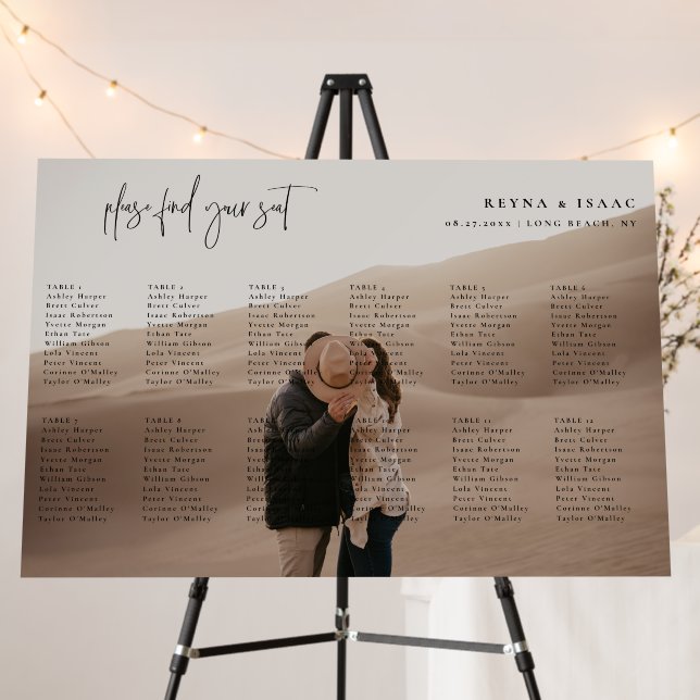 Minimalist Wedding 12 Table Seating Chart Photo Foam Board (In Situ (Stand))