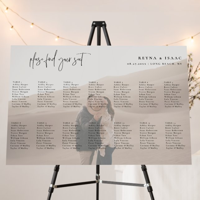 Minimalist Wedding 14 Table Photo Seating Chart Foam Board (In Situ (Stand))