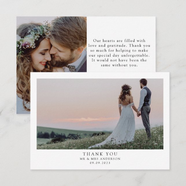 Minimalist Wedding 2 Photo Thank You Card (Front/Back)