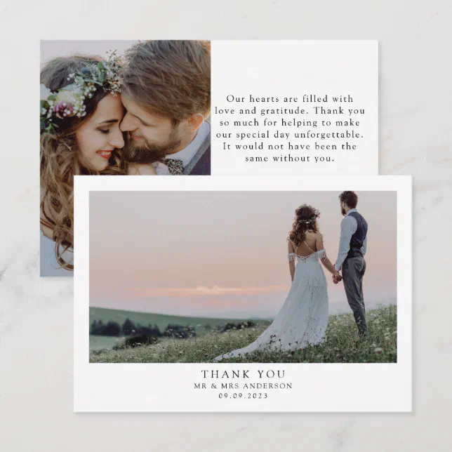 Minimalist Wedding 2 Photo Thank You Card | Zazzle