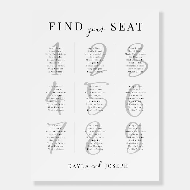 Minimalist Wedding 9 Table Seating Chart Sign (Front)