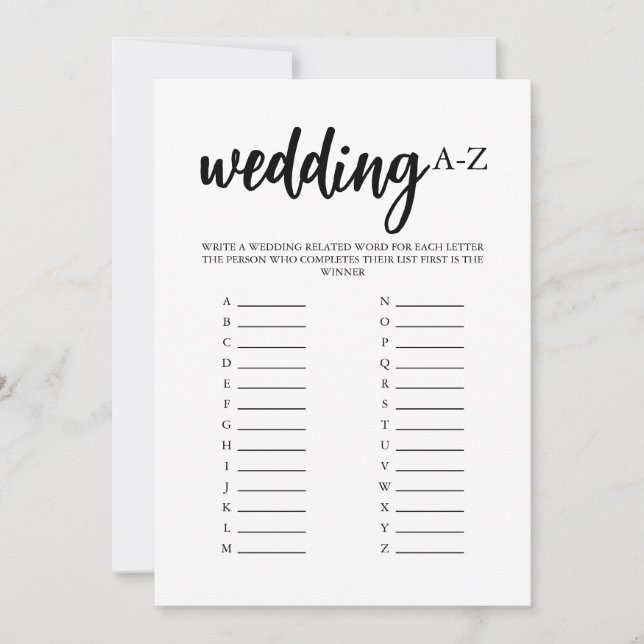 Minimalist Wedding A-Z Game Card (Front)