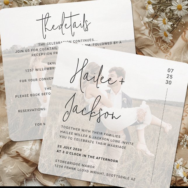 Minimalist Wedding All-In-One Modern Square Photo Invitation (Creator Uploaded)