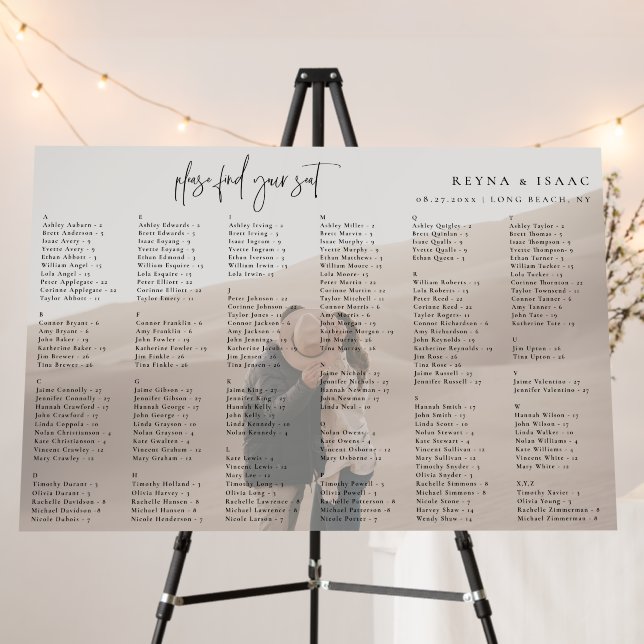 Minimalist Wedding Alphabetical Seating Chart Foam Board (In Situ (Stand))