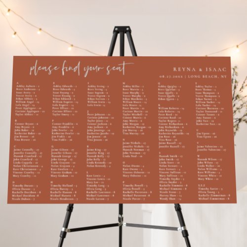 Minimalist Wedding Alphabetical Seating Chart Foam Board