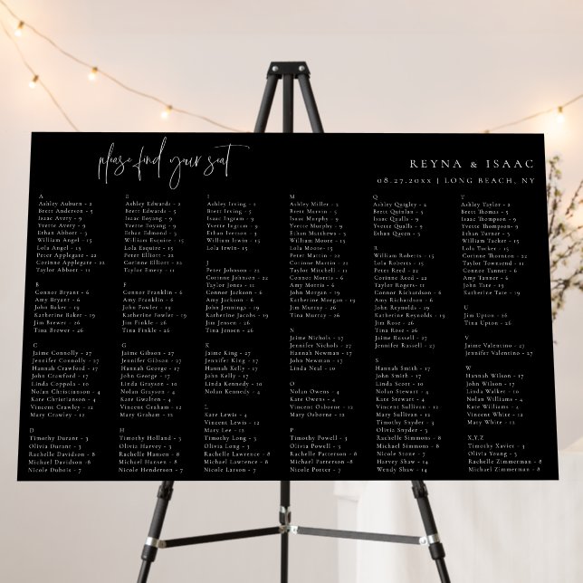 Minimalist Wedding Alphabetical Seating Chart Foam Board (In Situ (Stand))