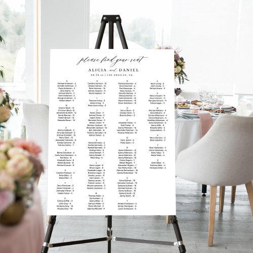 Minimalist wedding alphabetical seating chart foam board