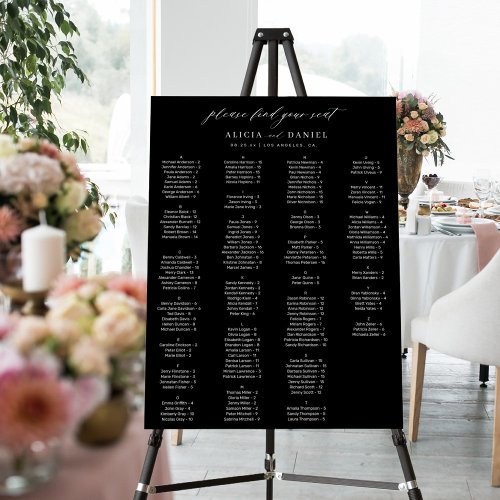 Minimalist wedding alphabetical seating chart foam board