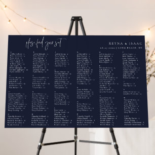 Minimalist Wedding Alphabetical Seating Chart Navy Foam Board