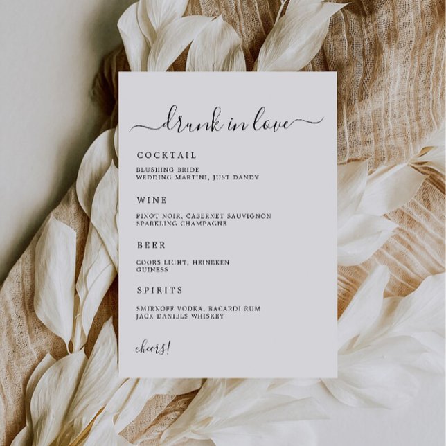 Minimalist Wedding Bar Menu Sign Drunk In Love, Invitation (Minimalist Wedding Bar Menu Sign Drunk In Love, Invitation)