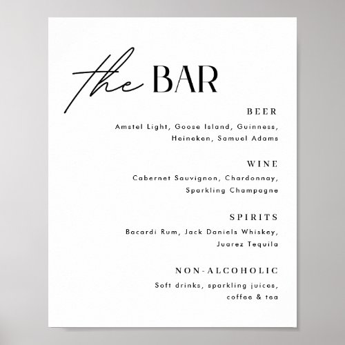 Minimalist Wedding Bar Menu Sign Poster