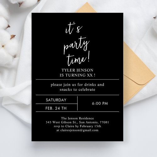 Minimalist Wedding Birthday Party Black White Text Invitation