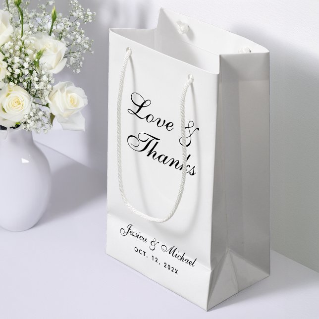 Minimalist Wedding Black and White Love and Thanks Small Gift Bag (Creator Uploaded)