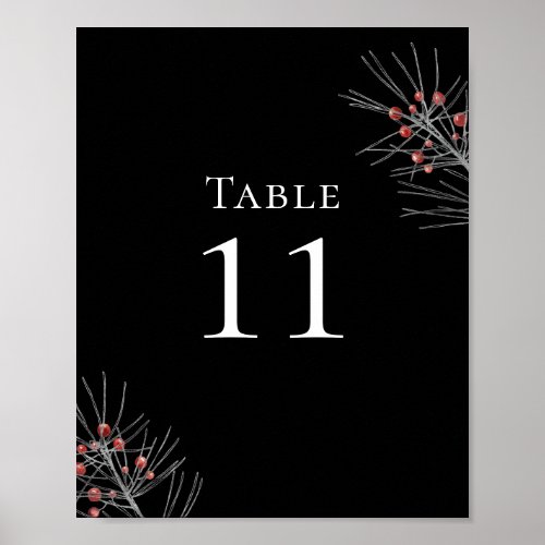 Minimalist Wedding Black Red Berry Table Number Poster