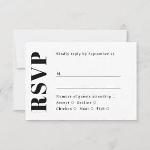 Minimalist Wedding. Black & White Clean Typography RSVP Card