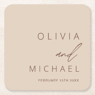 Minimalist Wedding Boho Typography Elegant Square Paper Coaster