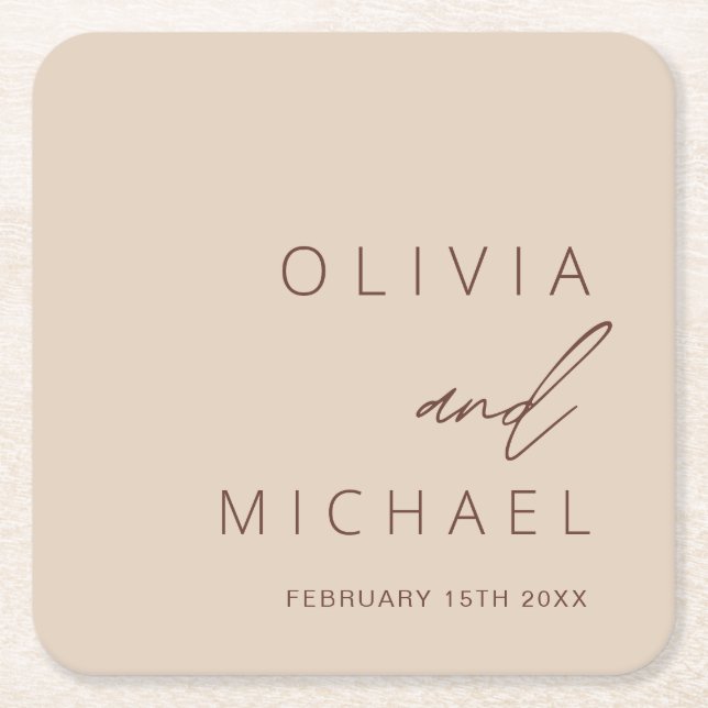 Minimalist Wedding Boho Typography Elegant Square Paper Coaster (Front)