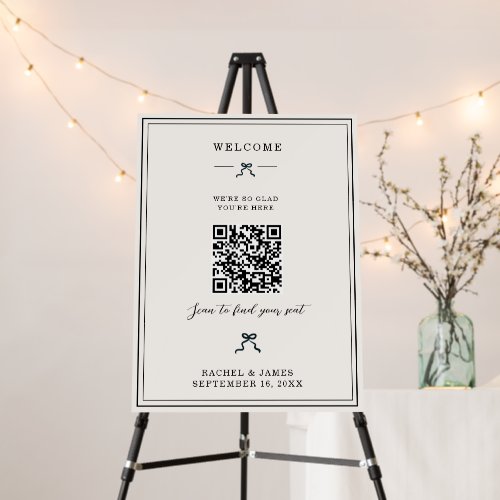 Minimalist Wedding Bow QR Code Seating Chart Foam Board