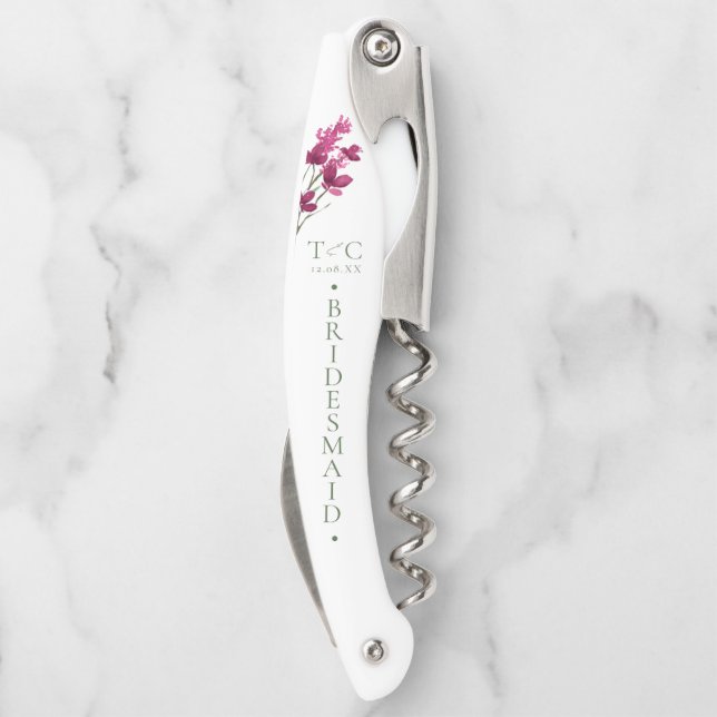 Minimalist Wedding Bridesmaid Fuchsia ID954 Waiter's Corkscrew (Back)