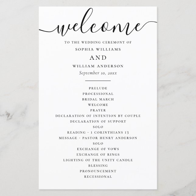Minimalist Wedding | Calligraphy Order of Events (Front)