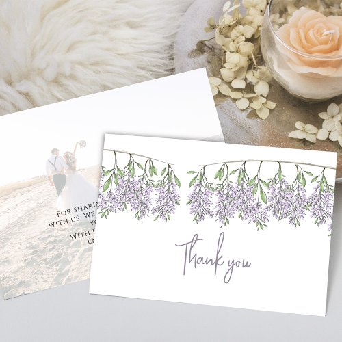 Minimalist Wedding Calligraphy Script Lilac Floral Thank You Card