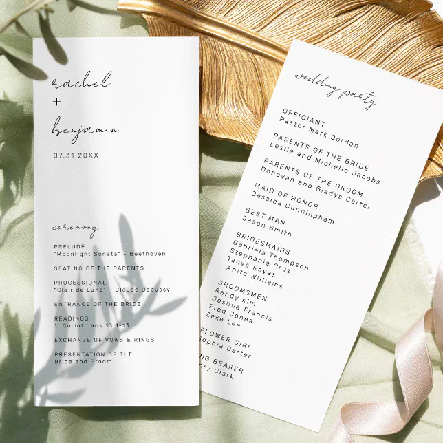 Minimalist Wedding Ceremony Script Program Elegant | Zazzle