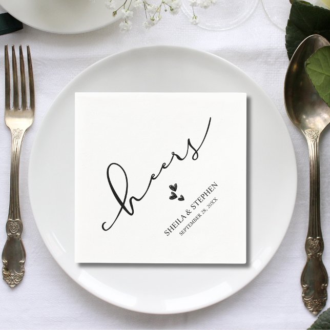 Minimalist Wedding Cheers Cocktail Napkins (Creator Uploaded)