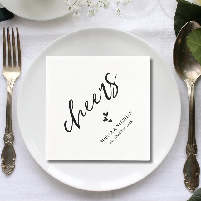 Minimalist Wedding Cheers Cocktail Napkins (Minimalist wedding Cheers cocktail napkins add classy style to your reception drinks.)