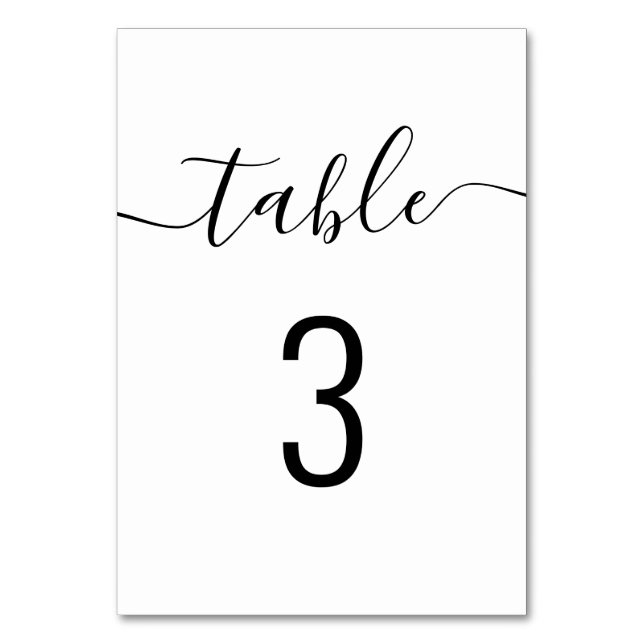 Minimalist Wedding | Clean Modern Calligraphy Table Number (Front)
