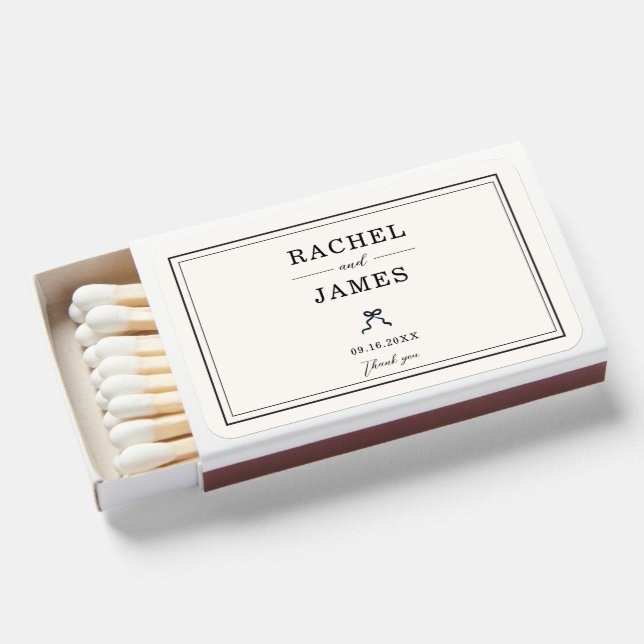 Minimalist Wedding Coquette Bow Elegant Custom Matchboxes (Front Open)