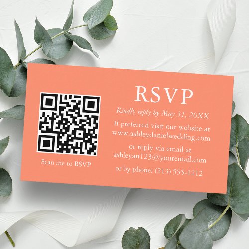 Minimalist Wedding Coral QR RSVP Enclosure Card