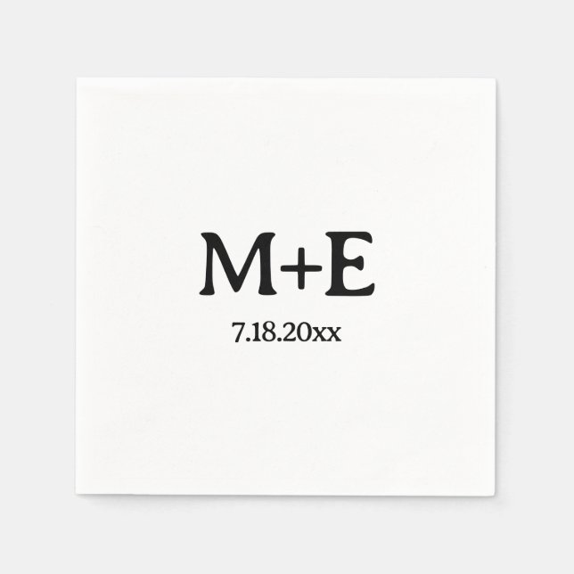 Minimalist Wedding Couple Initials & Date Napkins (Front)