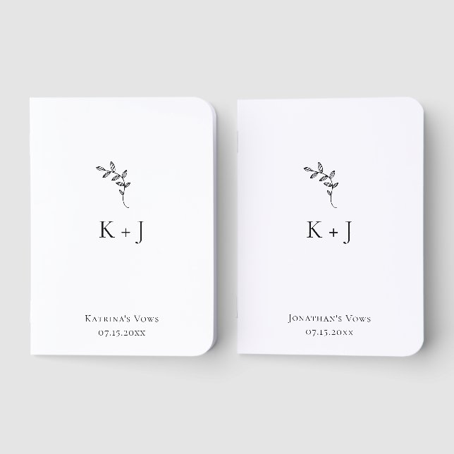 Minimalist Wedding Custom His and Hers Monogram Foil Vow Books (Front)