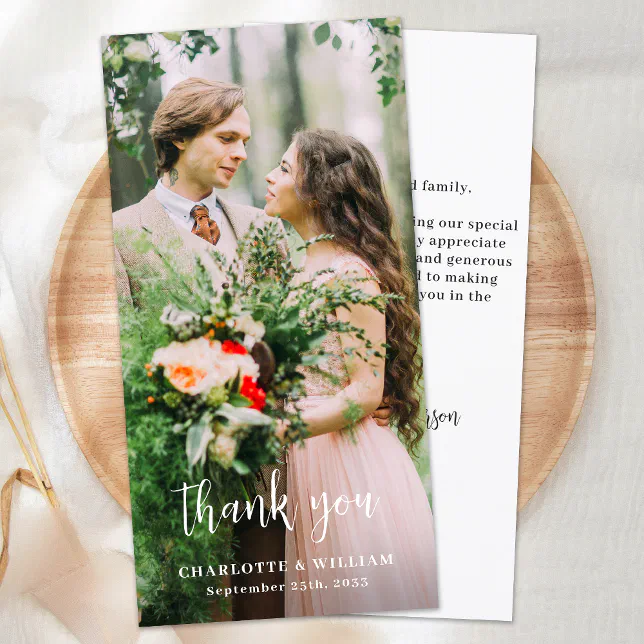 Minimalist Wedding Custom Newlywed Simple Photo Thank You Card | Zazzle
