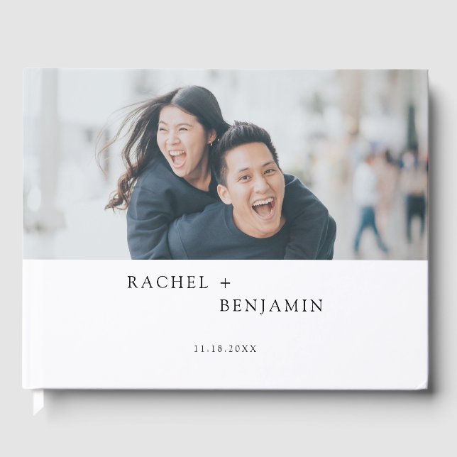 Minimalist Wedding Custom Photo Simple Modern Guest Book (Front)