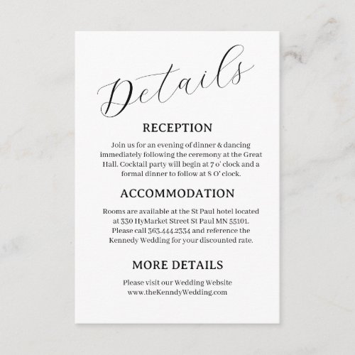 Minimalist Wedding Details Card