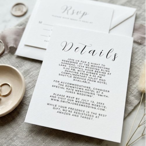 Minimalist Wedding Details Card