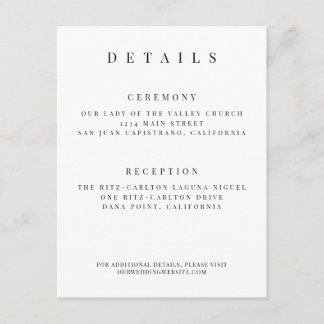 Minimalist Wedding Details Card – Custom 4x6