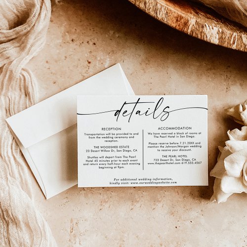 Minimalist Wedding Details Card  Wedding Website