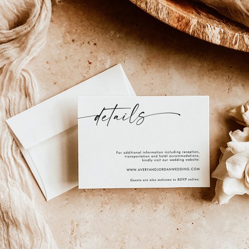 Minimalist Wedding Details Card Wedding Website Thank You Card