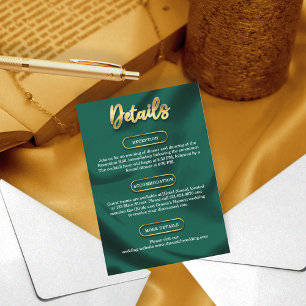 Minimalist Wedding Details Emerald Green & Gold Enclosure Card