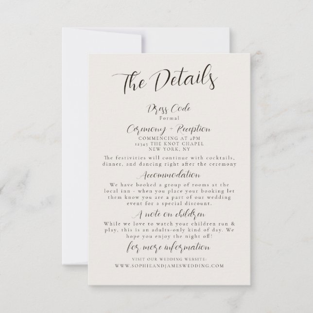Minimalist Wedding Details Enclosure Card (Front)