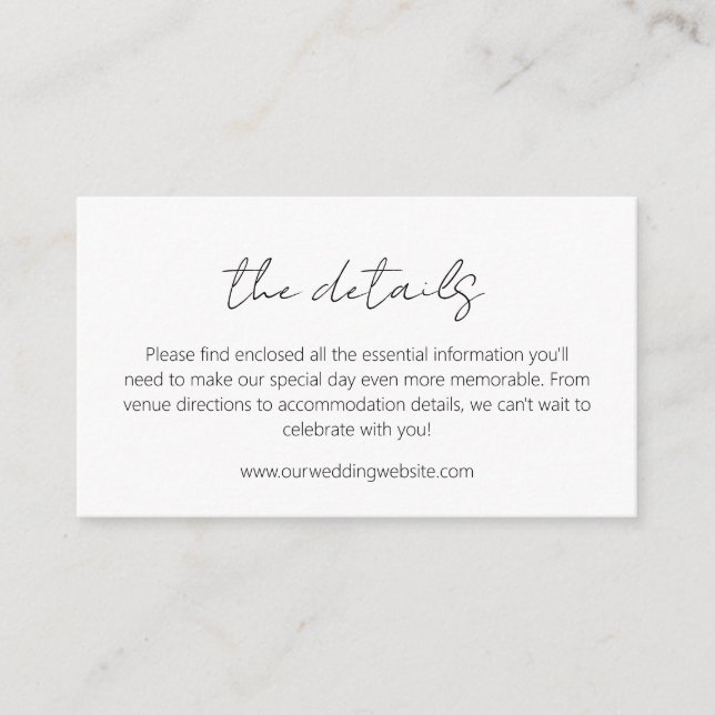 Minimalist Wedding Details Enclosure Card (Front)