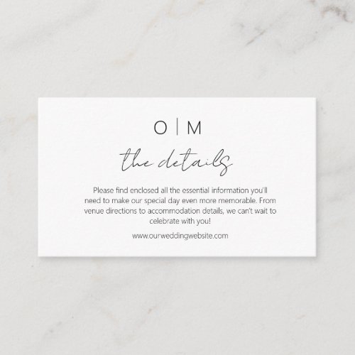 Minimalist Wedding Details Enclosure Card