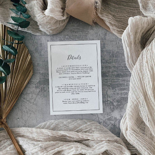 Minimalist Wedding Details Enclosure Card